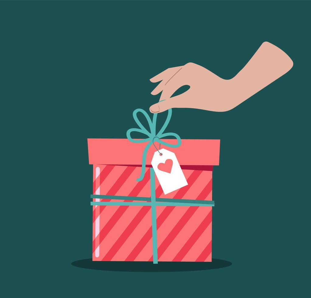 Gift box on green background vector