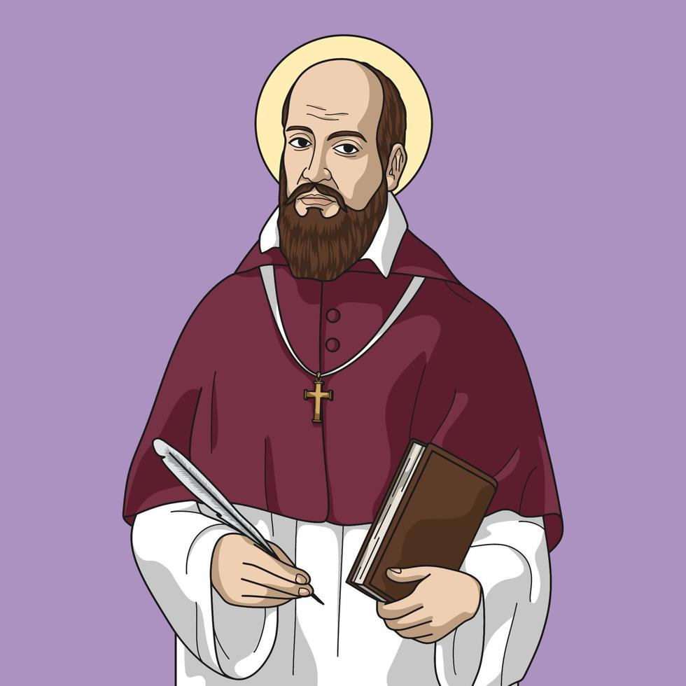 Saint Francis of Sales Color Vector Illustration