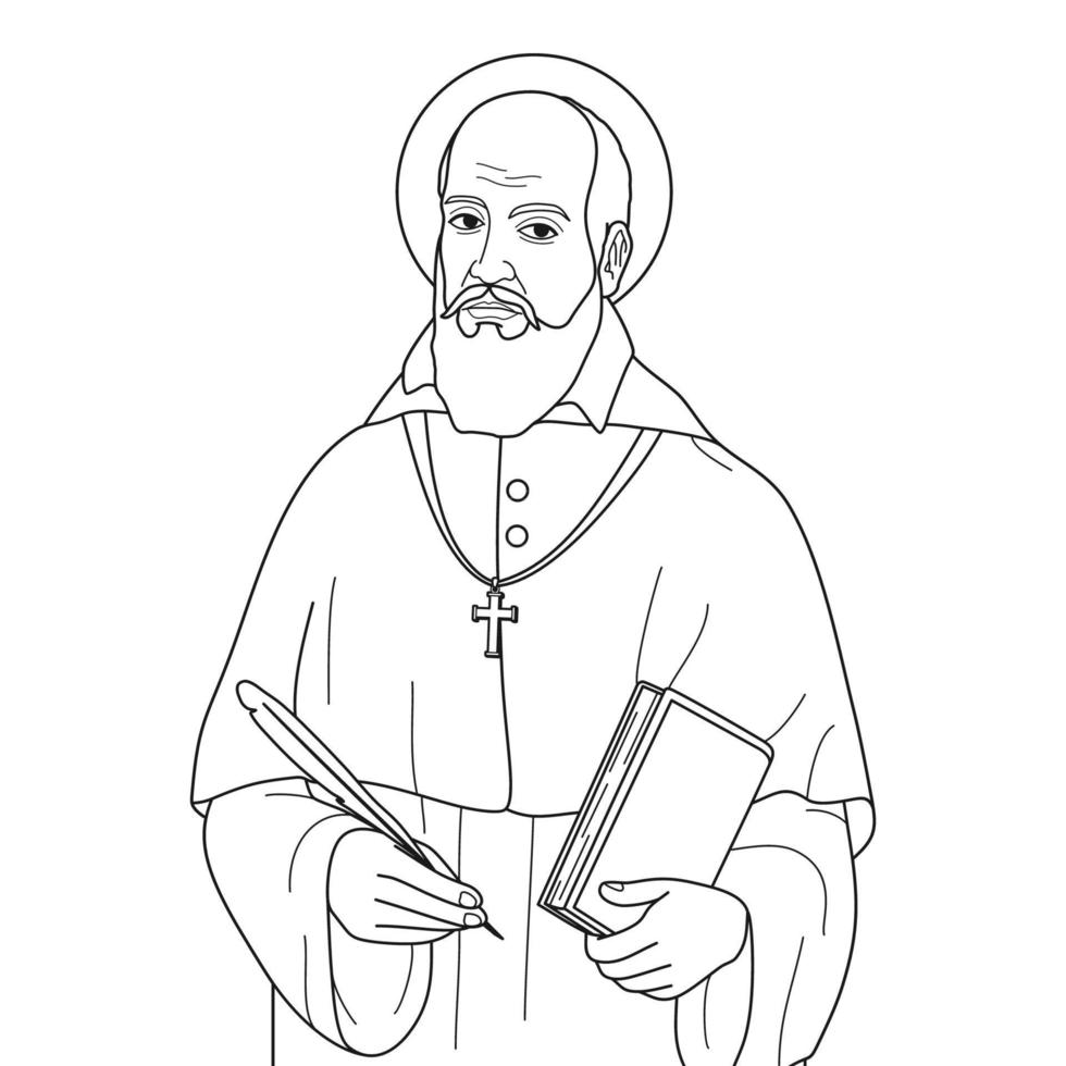 Saint Francis of Sales Vector Illustration Monochrome Outline