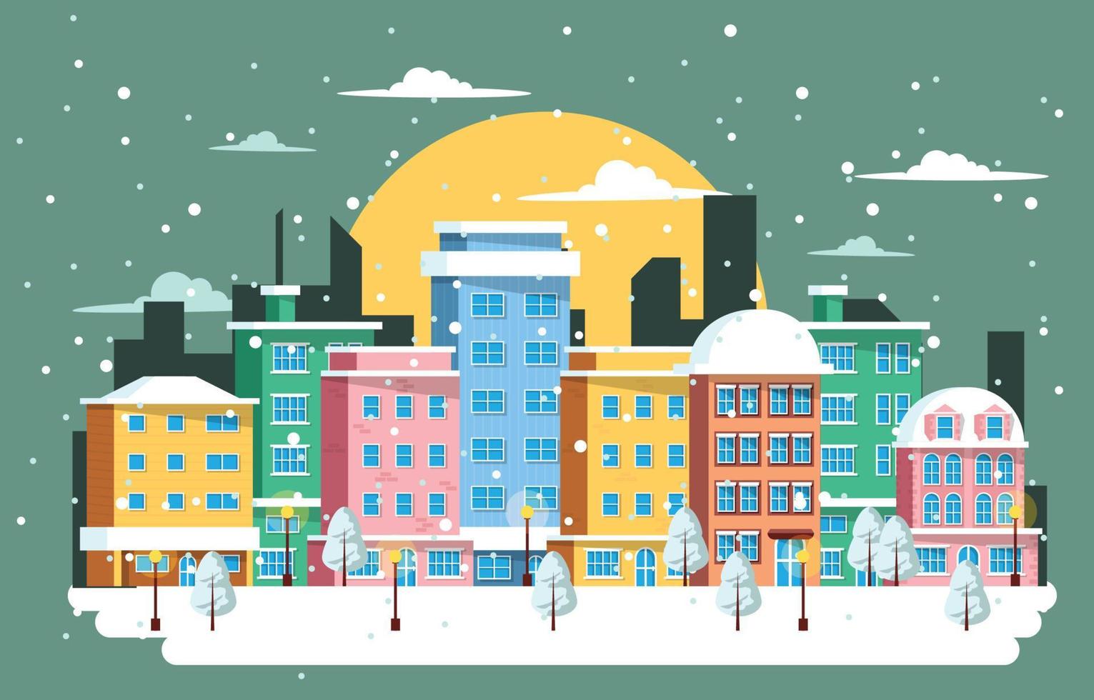 Moon City Landscape Cityscape Cold Winter Snow Building vector