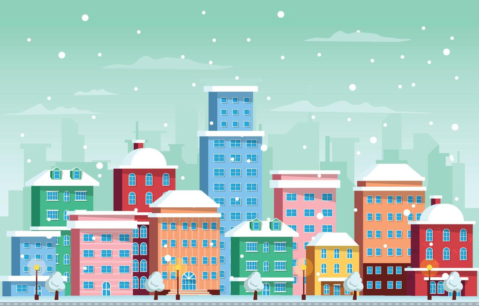 ciudad paisaje paisaje urbano frío invierno nieve vector