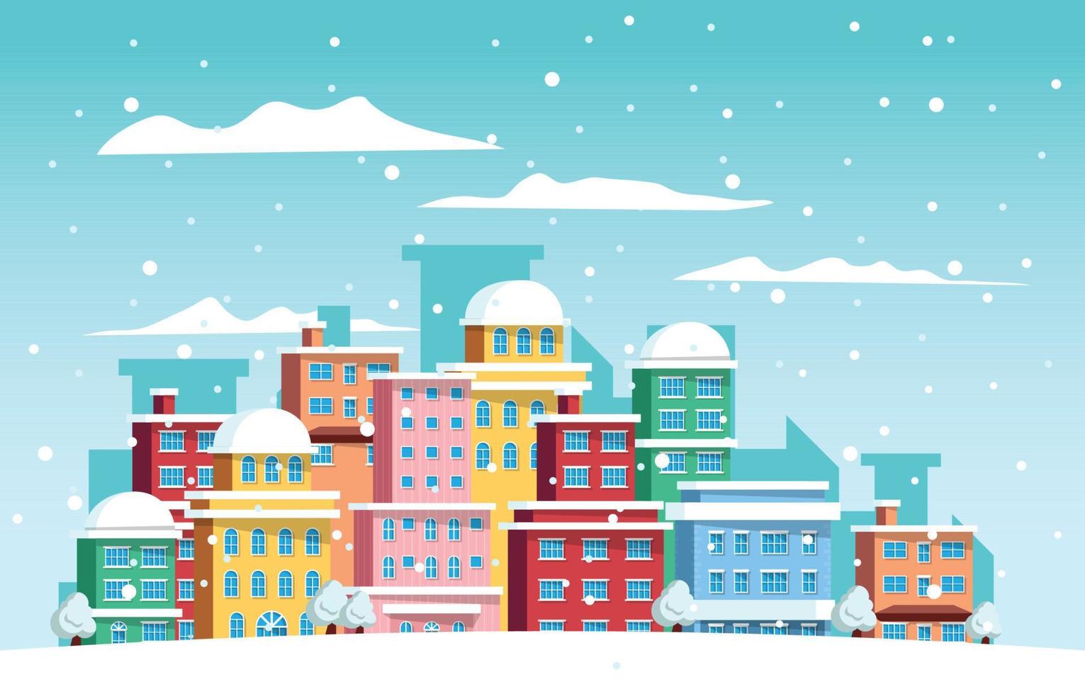 ciudad paisaje paisaje urbano frío invierno nieve vector