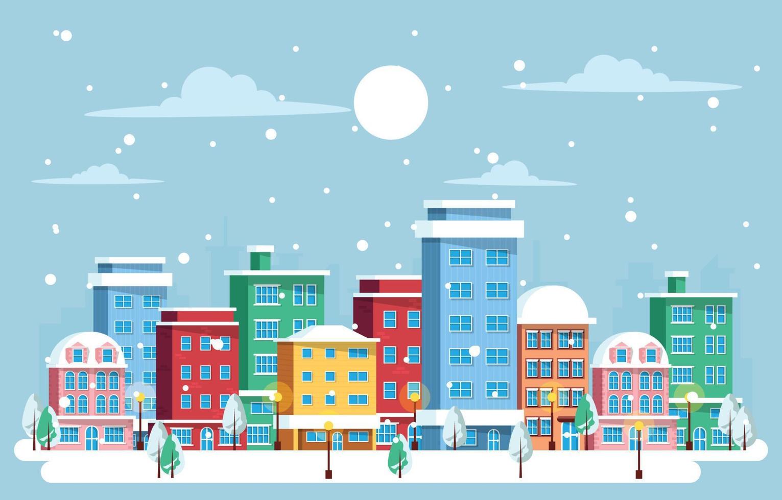 luna ciudad paisaje paisaje urbano frío invierno nieve edificio vector