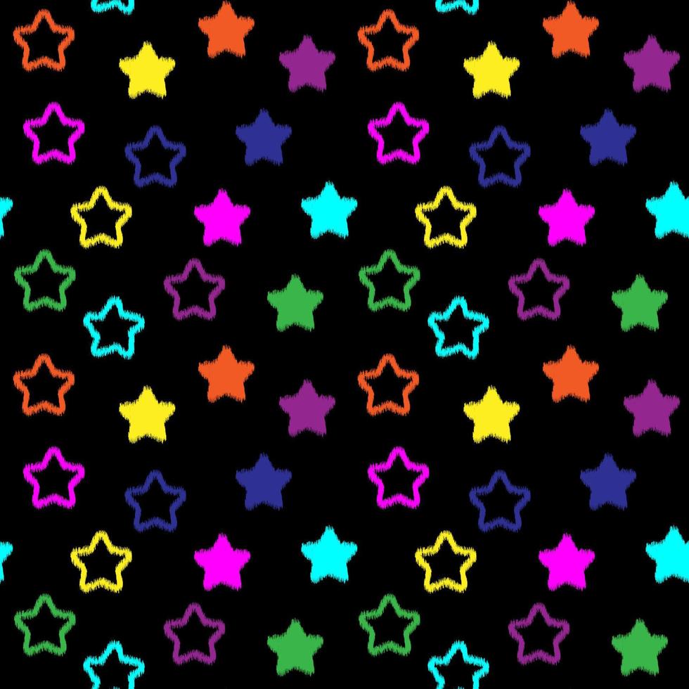 patrón sin costuras ikat. brillo gráfico estrellas patrones textiles. tela de líneas geométricas de colores reflectantes para crear hermosos interiores o prendas de vestir. industria de la moda. estilo moderno retro antiguo. vector