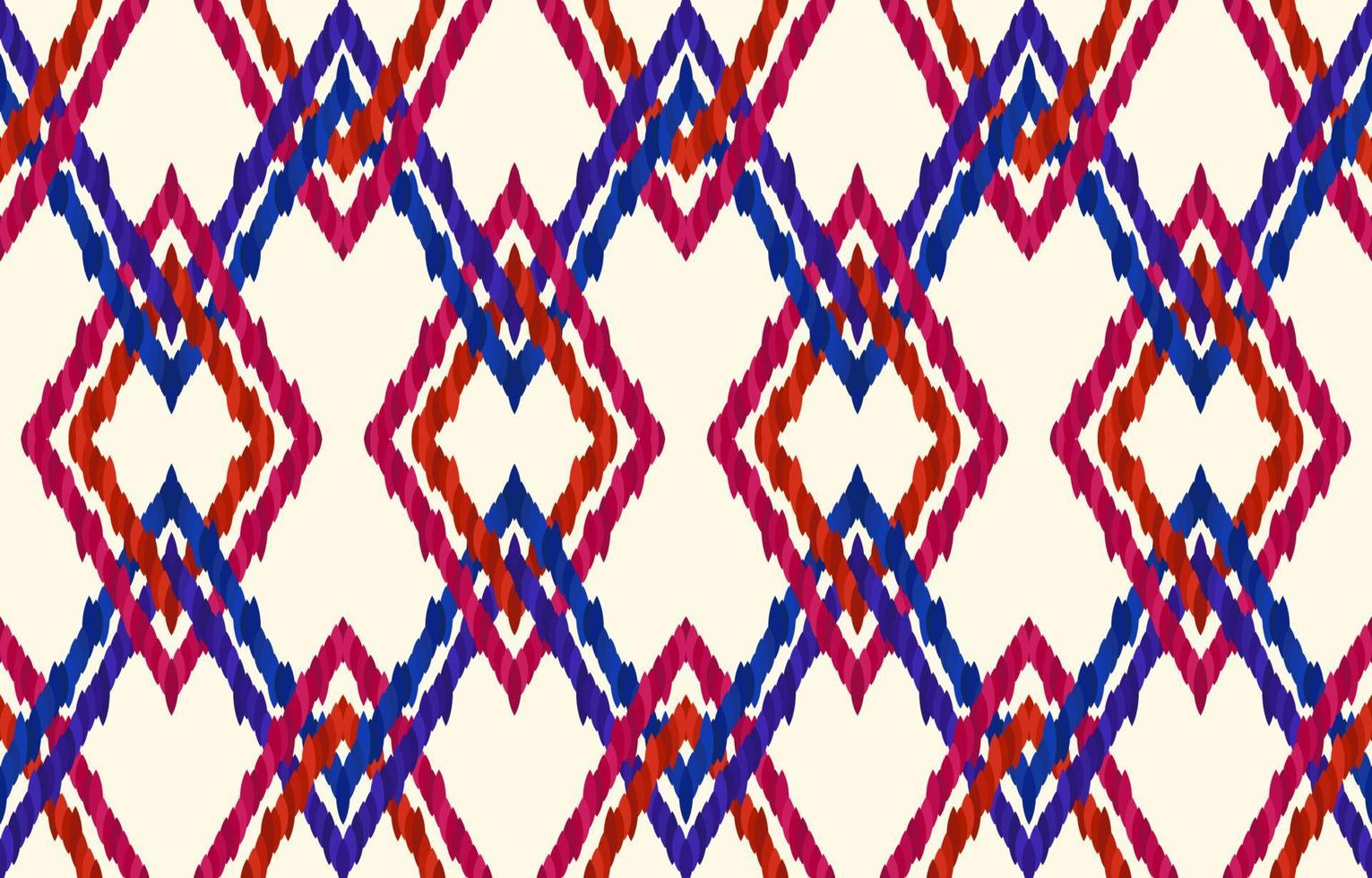 Scottish argyle fabric ikat patterns. Red blue color on cream background. Geometric vintage retro style. Ethnic fabric ikat seamless pattern. Minimal folk ikat print vector for backdrop cloth textile.