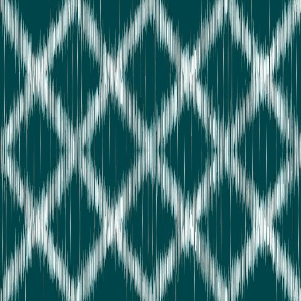 Uzbek tribal net ikat pattern. Dark green and white colors. Traditional fabric in Uzbekistan and Central Asia, using in home decor, cushioned furniture and fashion design. Ethnic fabric textile vector