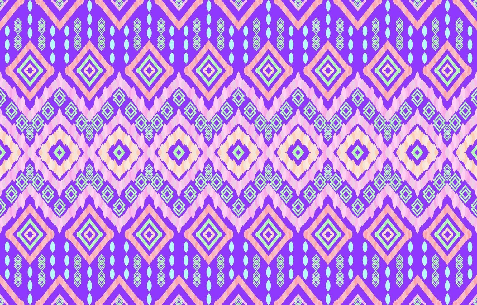 elegantes patrones de ikat de color rosa pastel sobre fondo púrpura. motivo de línea de semilla de arroz geométrico estilo retro. tela étnica ikat de patrones sin fisuras. diseño de vector de impresión de ikat popular asiático para ropa textil.