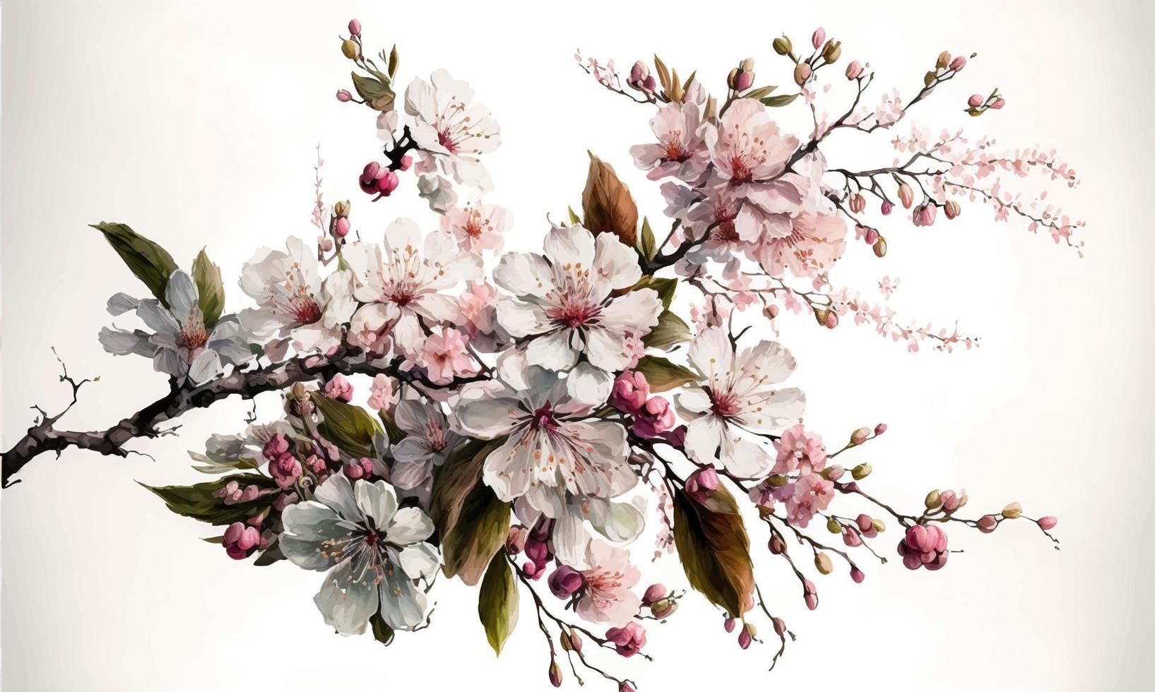 floral con flores de cerezo en plena floración vector