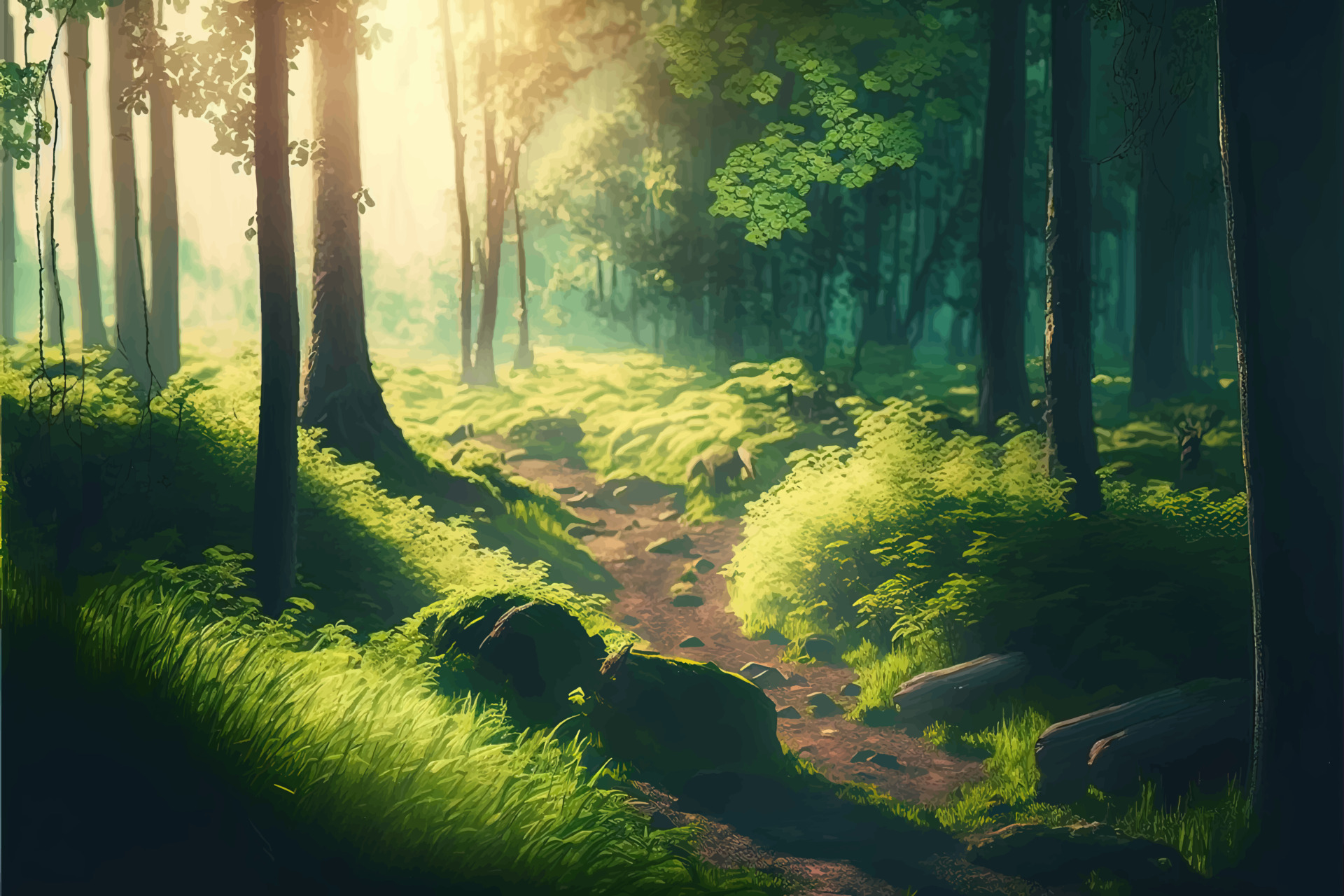 The beautiful green forest is bathed in sunshine on this morning