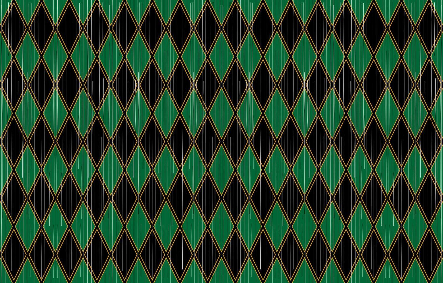 Ikat ethnic pattern. Argyle dark green and black color background. Traditional fabric in tribal Turkey African Indian Asian. Ethnic geometric fabric textile vector illustration embroidery style.