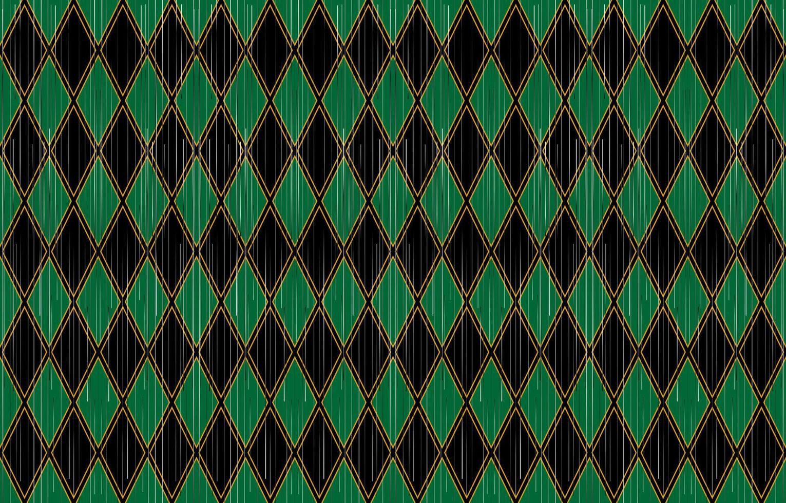 Ikat ethnic pattern. Argyle dark green and black color background. Traditional fabric in tribal Turkey African Indian Asian. Ethnic geometric fabric textile vector illustration embroidery style.