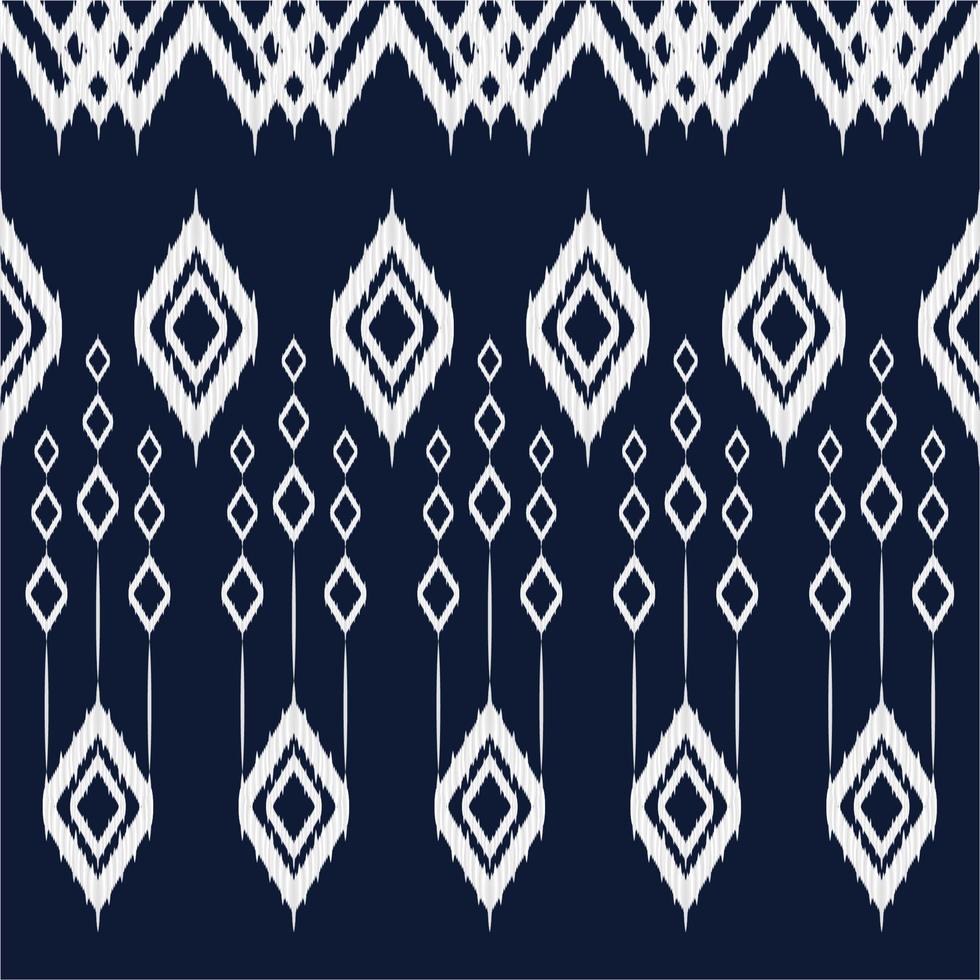 Fabric ethnic ikat seamless pattern. Geometric diamond triangle shape zigzag black and white background. Ornate African tribal ikat line patterns. Vector illustration modern retro vintage design.