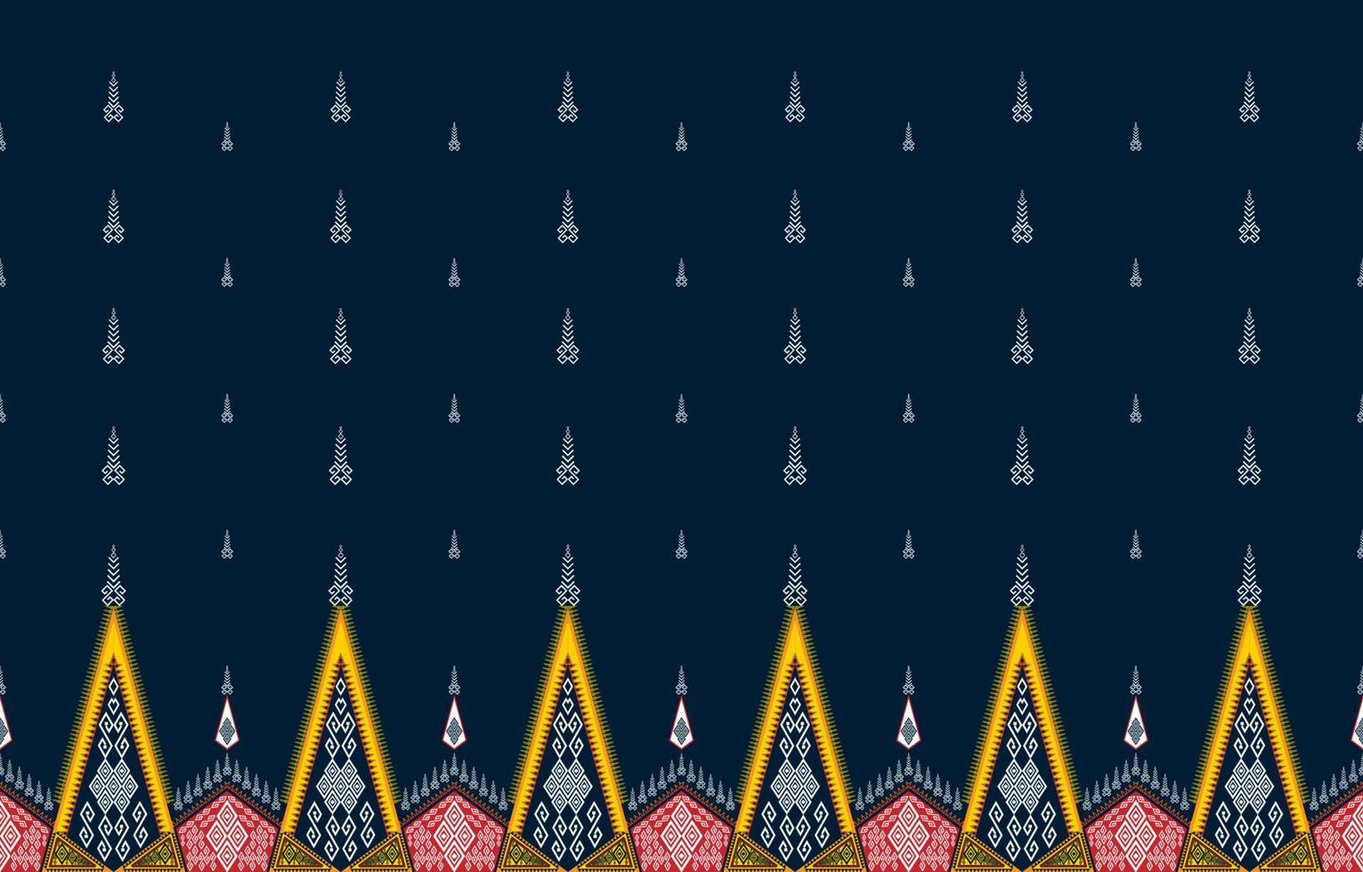 Asian ethnic pattern. Triangle shape on black background. Traditional fabric in tribal Turkey African Indian Asian. Ethnic geometric fabric textile vector illustration embroidery style.