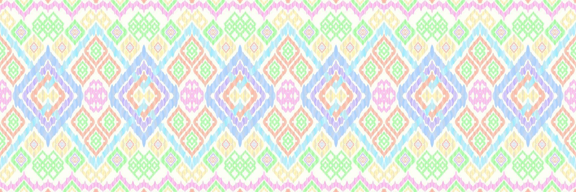 Ornate pastel neon color ikat patterns. Geometric rice seed line motif retro style. Ethnic fabric ikat seamless pattern. Asian folk ikat print vector design for texture clothing textile wallpaper.