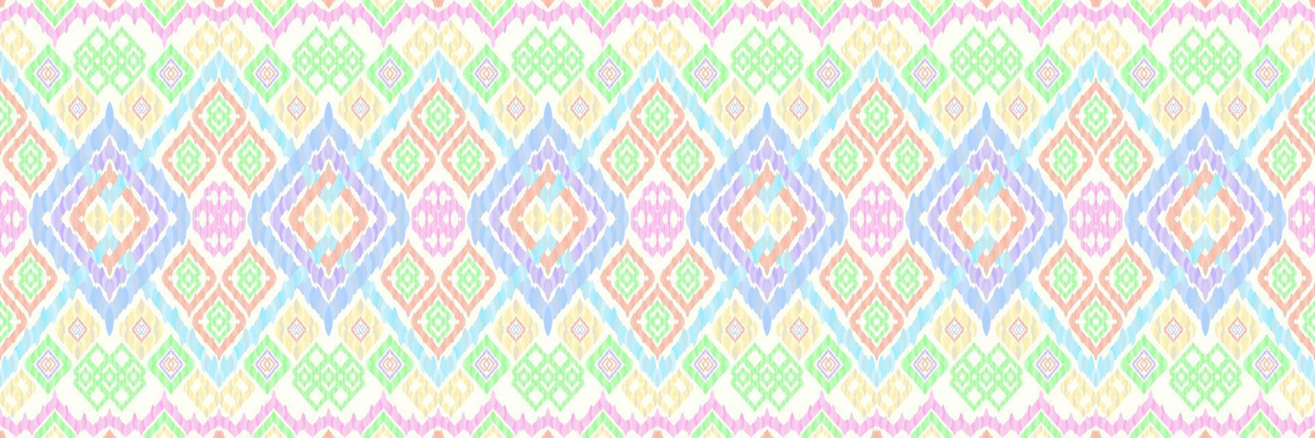 patrones de ikat de color neón pastel adornados. motivo de línea de semilla de arroz geométrico estilo retro. tela étnica ikat de patrones sin fisuras. diseño de vector de impresión de ikat popular asiático para papel tapiz textil de ropa de textura.