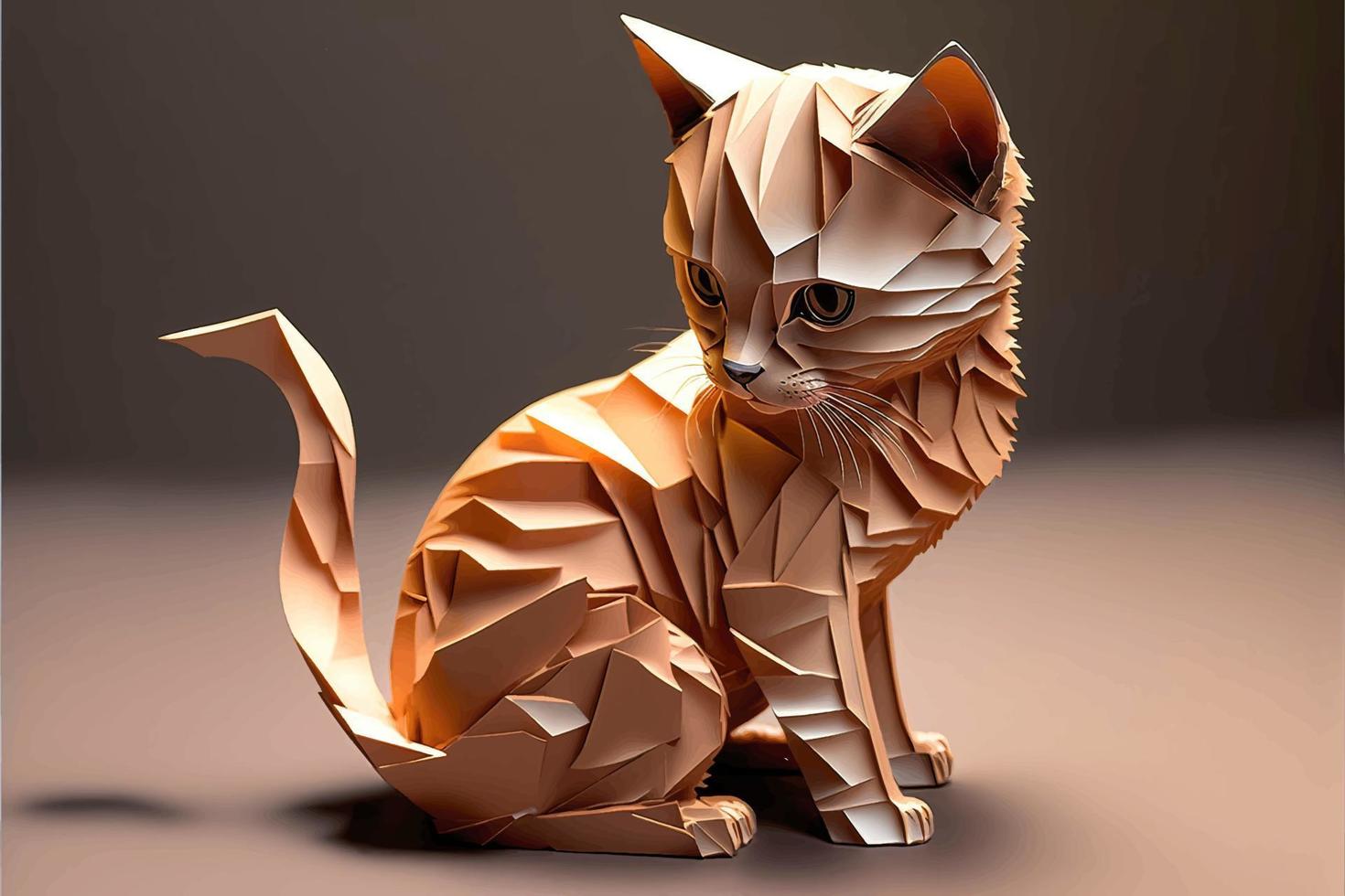 adorable paper art of a cute kitten full body vector