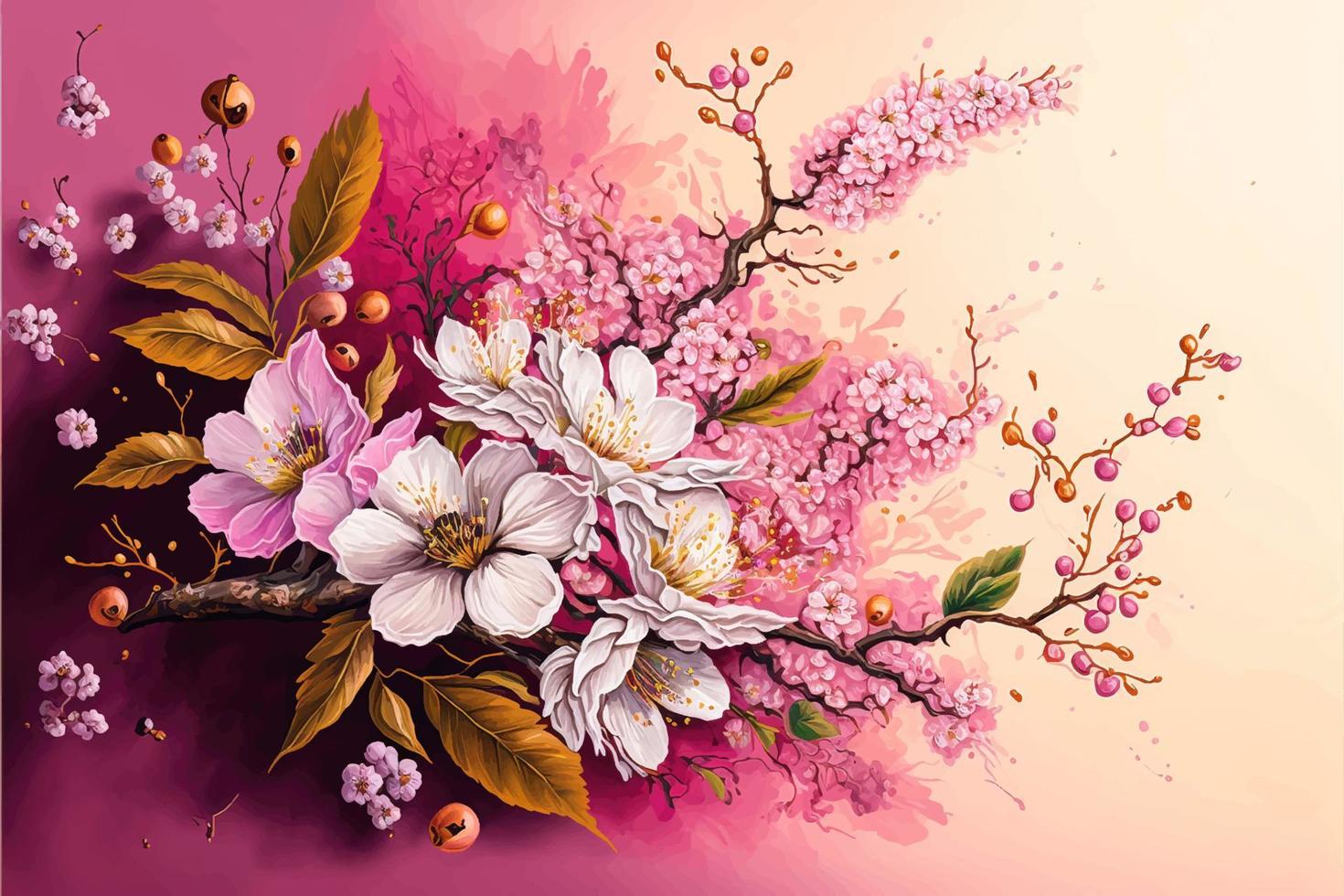 Floral with cherry blossoms in full bloom vector