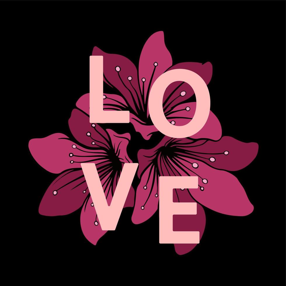 amor flor camiseta diseño aislado fondo oscuro vector