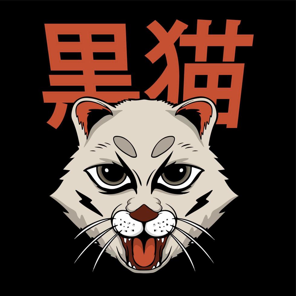 cabeza de gato texto en japonés para el diseño de camisetas vector