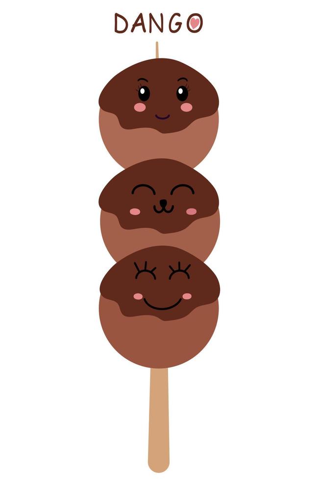 Traditional Japanese dessert Dango on a white background. Hanami Dango. Vector of Japanese dessert Dango in the style of kawaii.