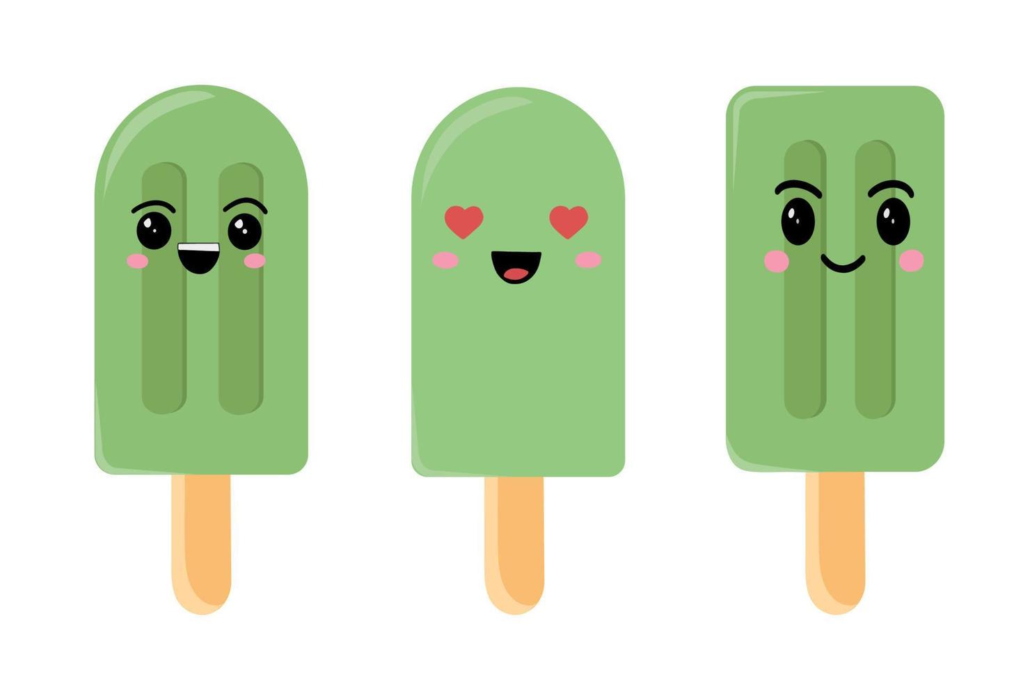 Match Ice Cream set. Match ice cream icon in kawaii style,isolated vector for stickers, postcards, notepad