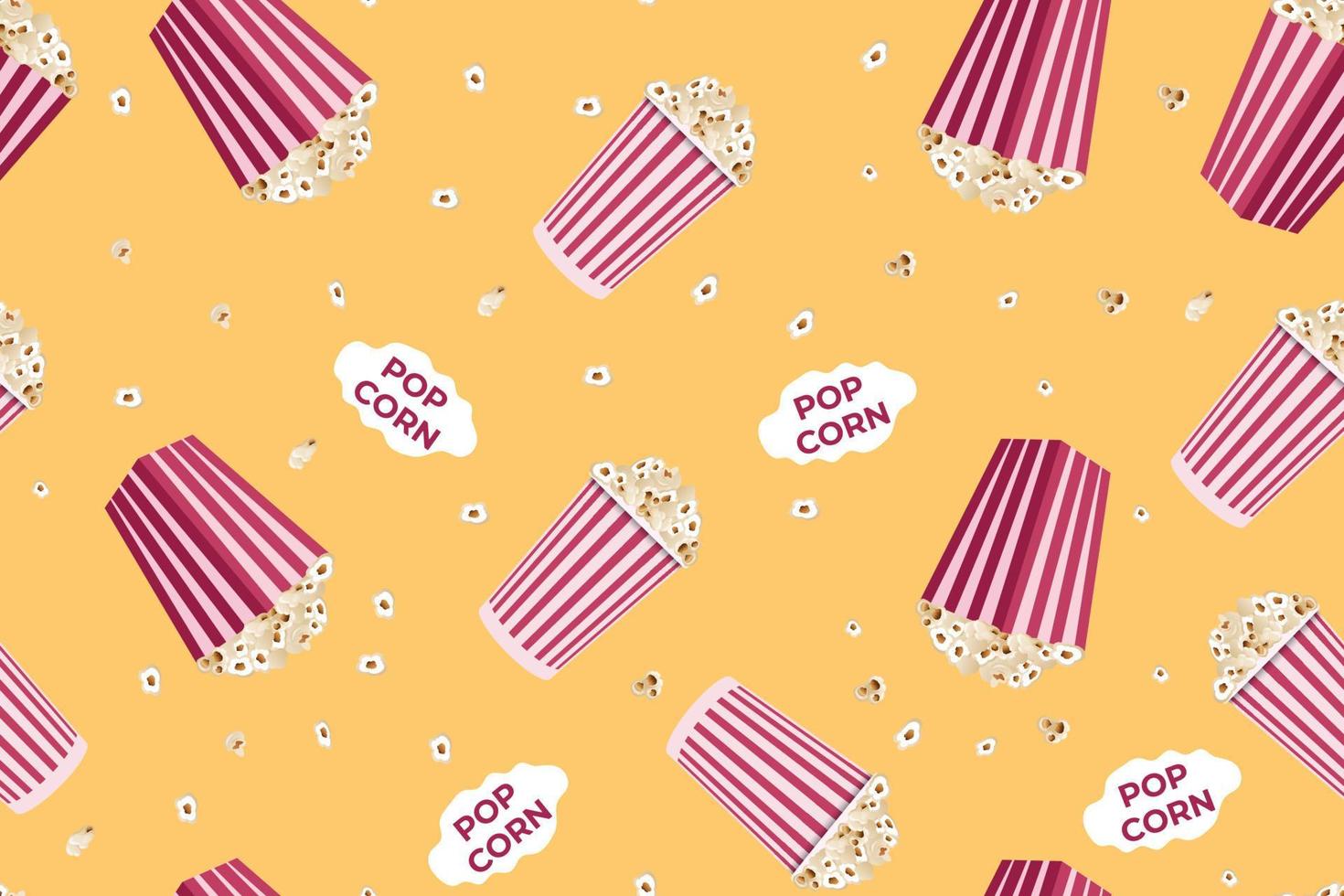 Popcorn seamless pattern. Vector illustration isolated on yellow background.