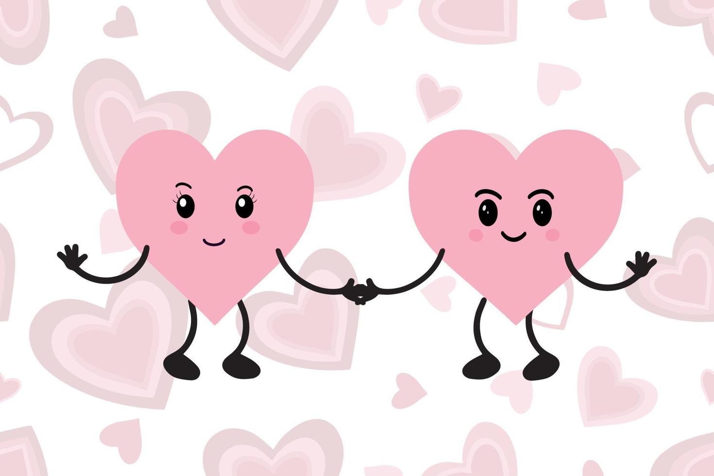 Kawaii hearts, a set of cute emoji icons. Hand-drawn emotional cartoon characters vector