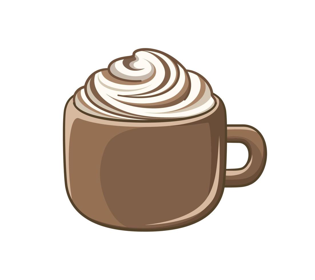 Hot chocolate with cream clipart. Food cafe beverage vector illustration.