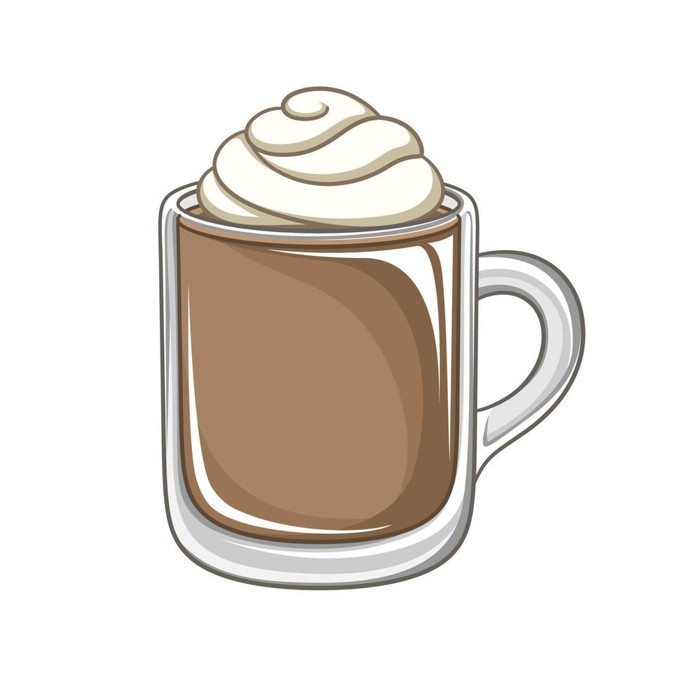 bebida de chocolate con crema batida en una taza alta de vidrio clipart ilustración vectorial. vector