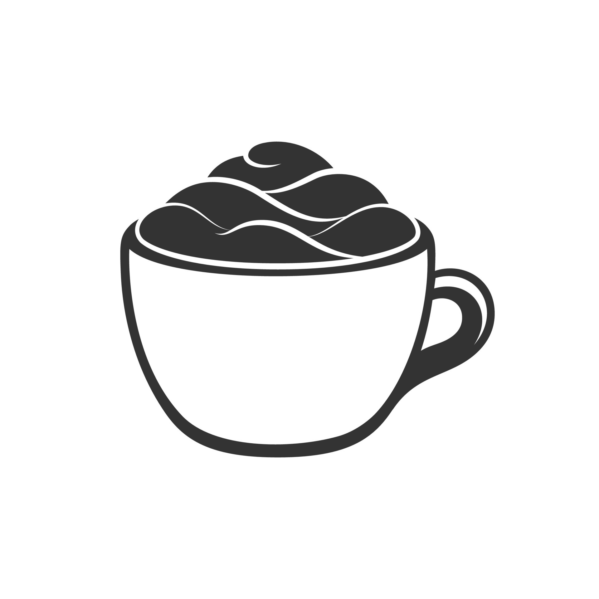 Cup of beverage with foam and cream on mug outline template. Simple