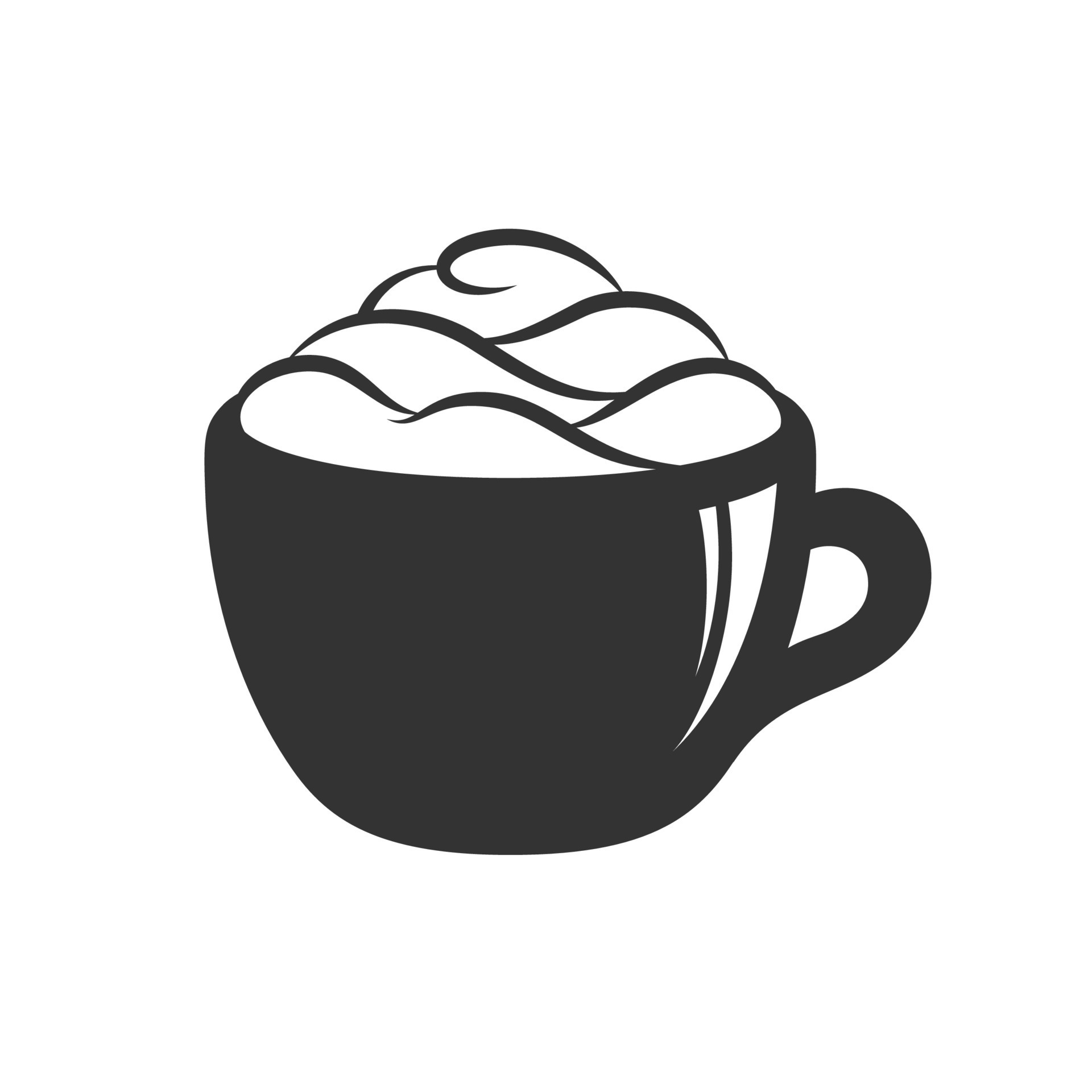 Cup of beverage with foam and cream on mug silhouette. Simple minimal