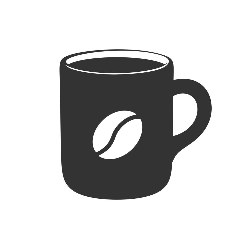 Simple full coffee mug with coffee bean sign symbol silhouette. Clip art element. Minimal flat vector illustration.