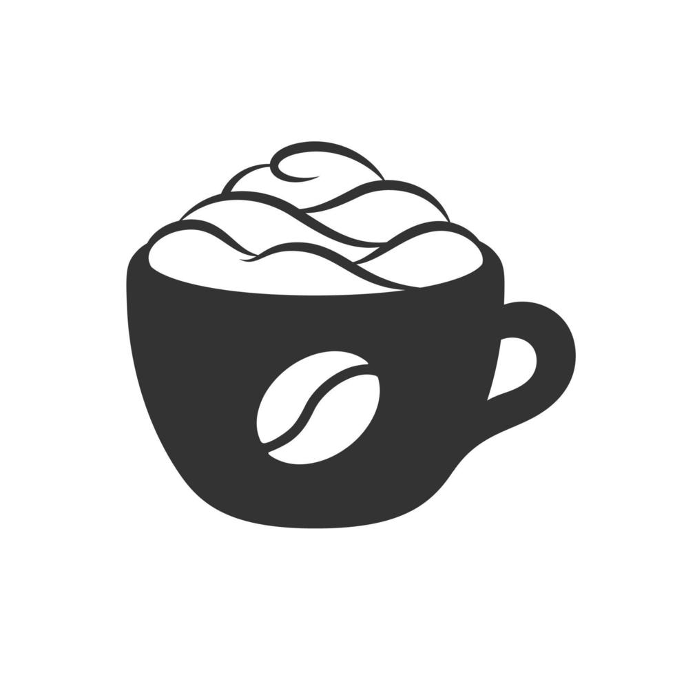 Cup of coffee with foam, cream and coffee bean symbol on mug silhouette. Simple flat icon and logo for cafe shops, beverages, caffeine, restaurants, etc. vector illustration design.