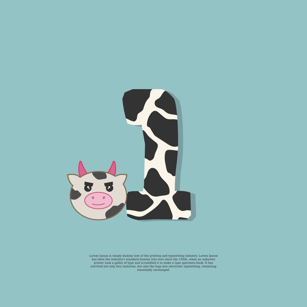 cow skin number 1 with cute cow sticker doodle icon vector