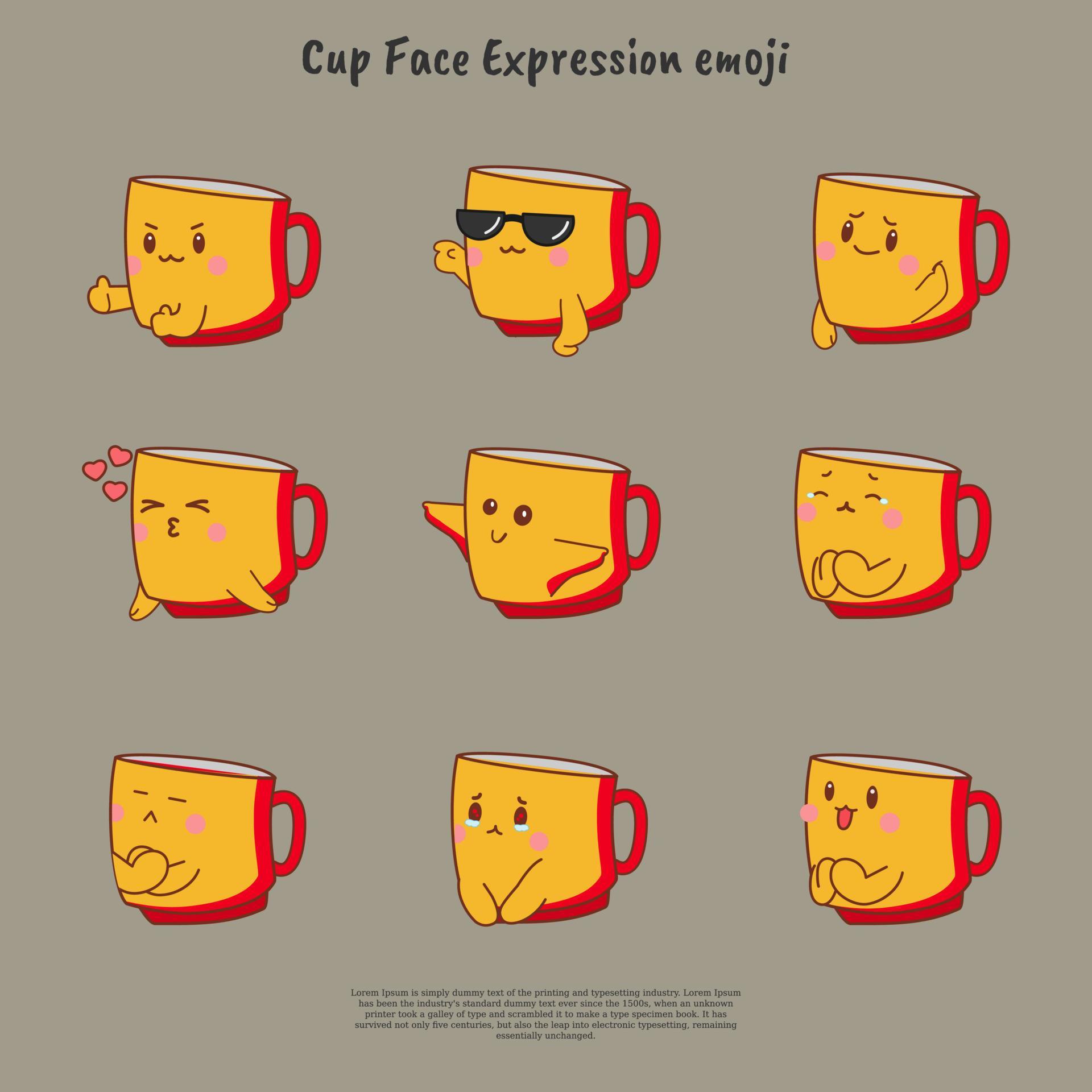 a collection yellow mug cartoon face expression on gray background vector illustration 16776263