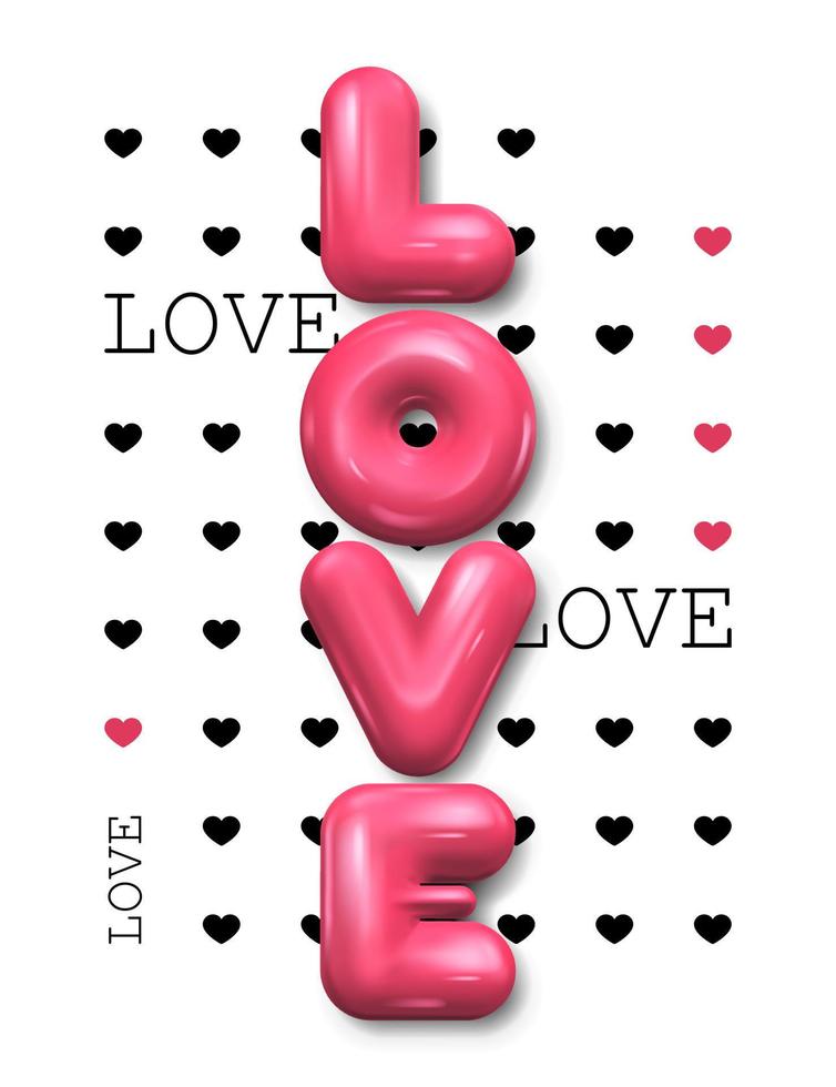 Valentine's Day. Realistic 3d vector design. Happy Valentine's Day sale poster. 3d render objects. Holiday background.