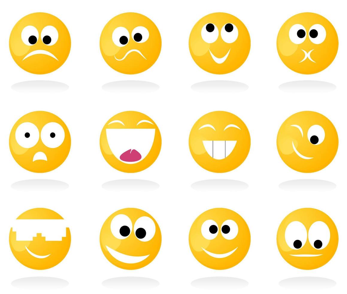 Set of cheerful and sad smiles. A vector illustration