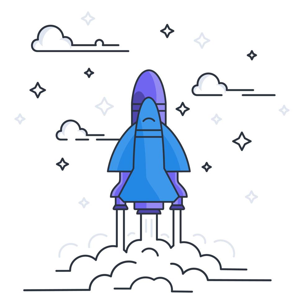 The rocket takes off into the sky. Vector illustration