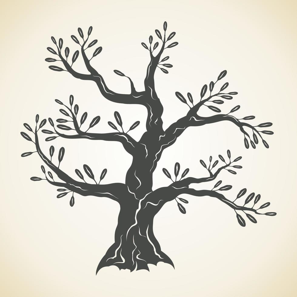 An old grey tree. Vector illustration