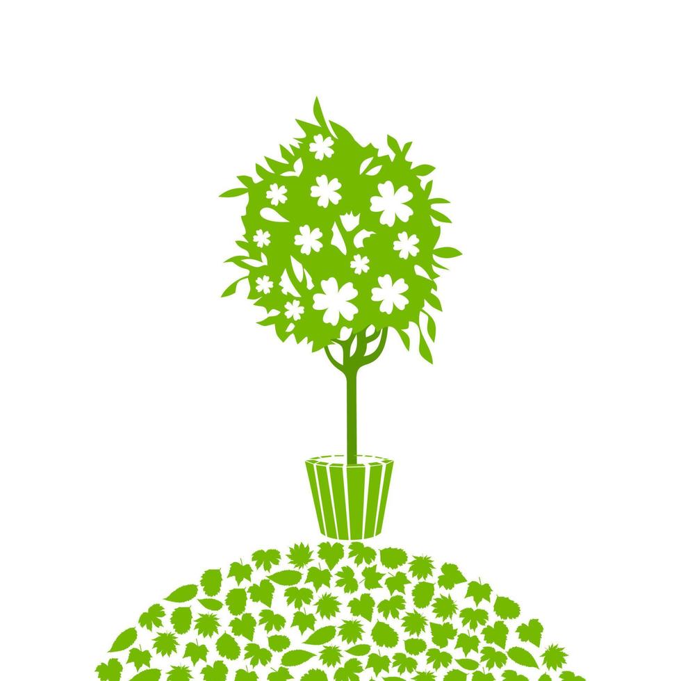 The tree costs in a pot on a hillock. A vector illustration