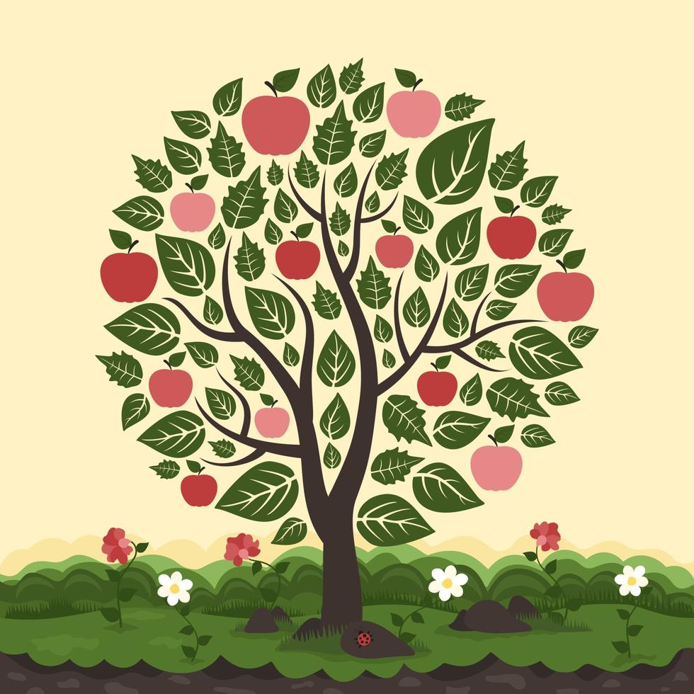 The Apple tree in the garden. Vector illustration
