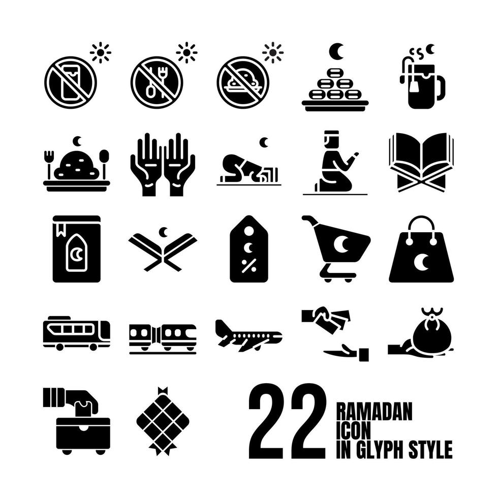 Ramadan Icon Set In Glyph Style vector