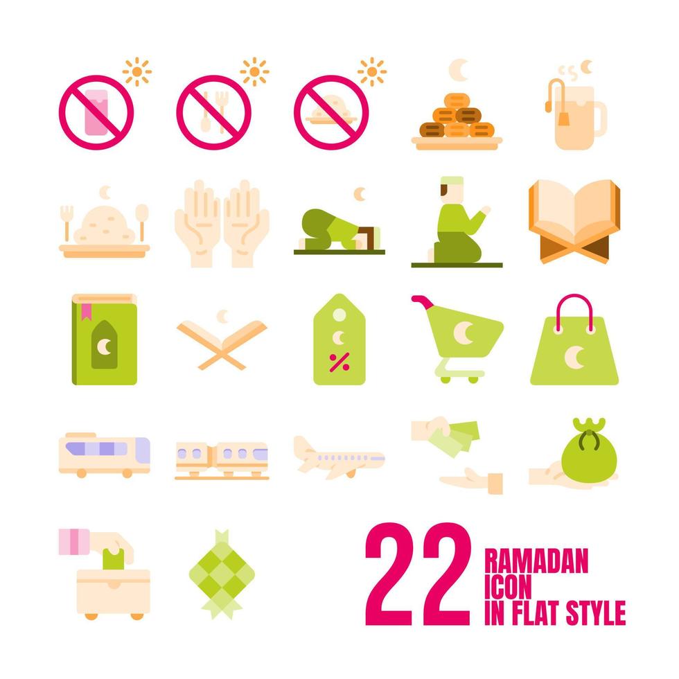 Ramadan Icon Set In Flat Style vector