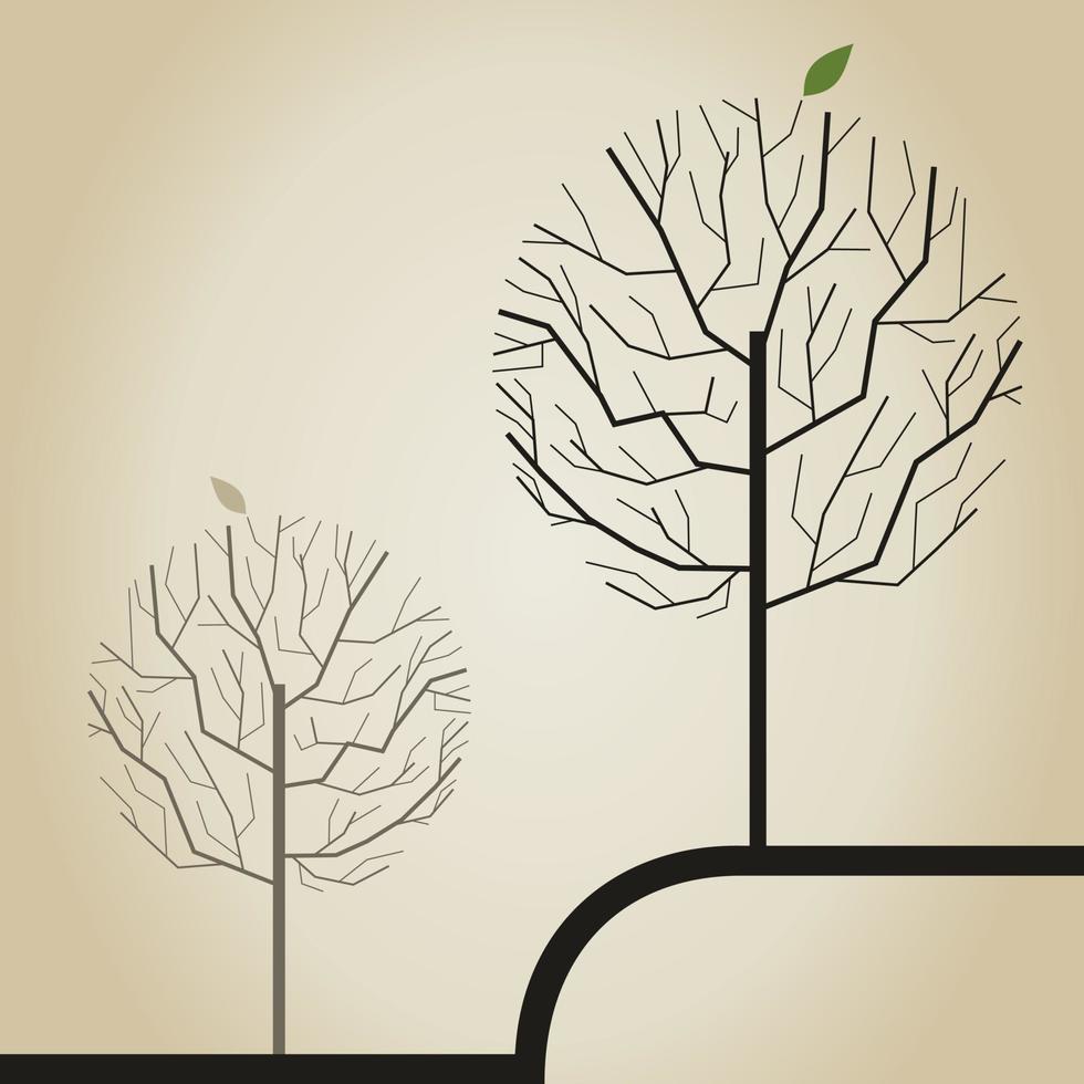 Tree with one green leaf. A vector illustration