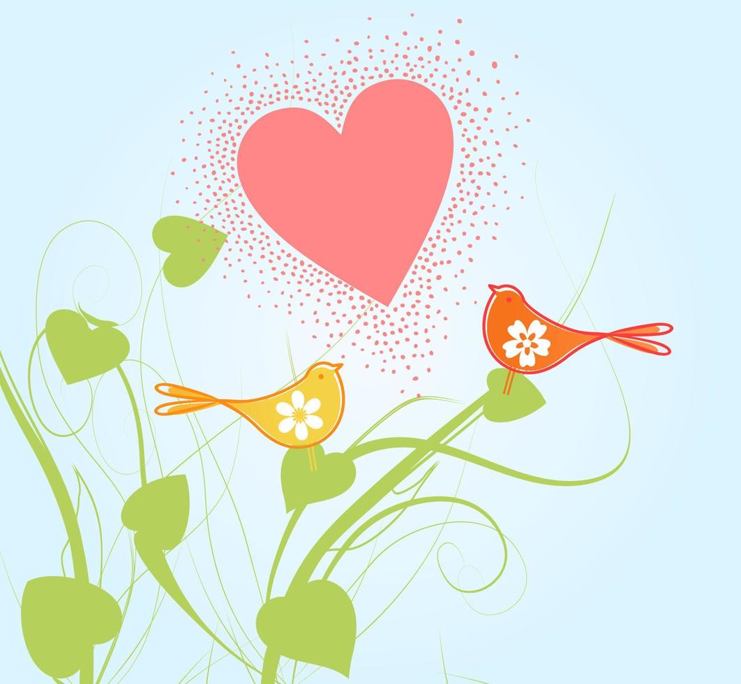 Love birds and heart. Vector illustration