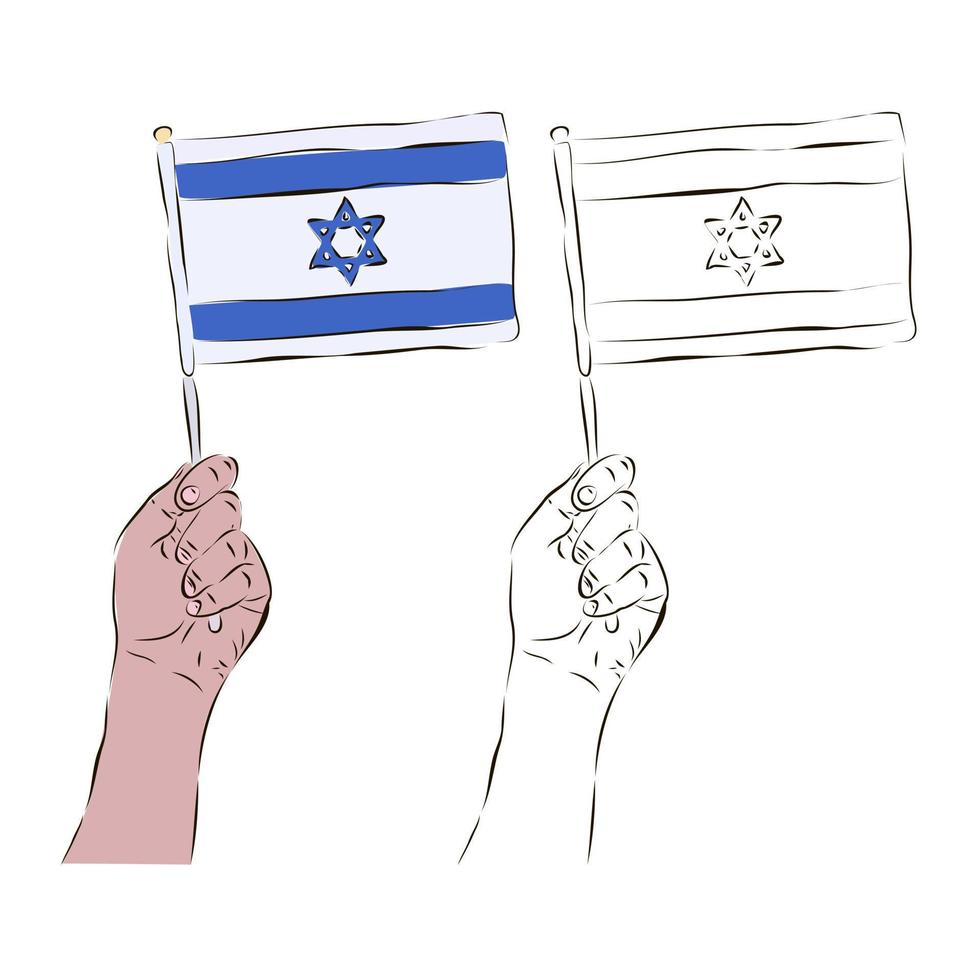 la bandera de israel está en manos de un hombre en color y en blanco y negro. el concepto de patriotismo. vector