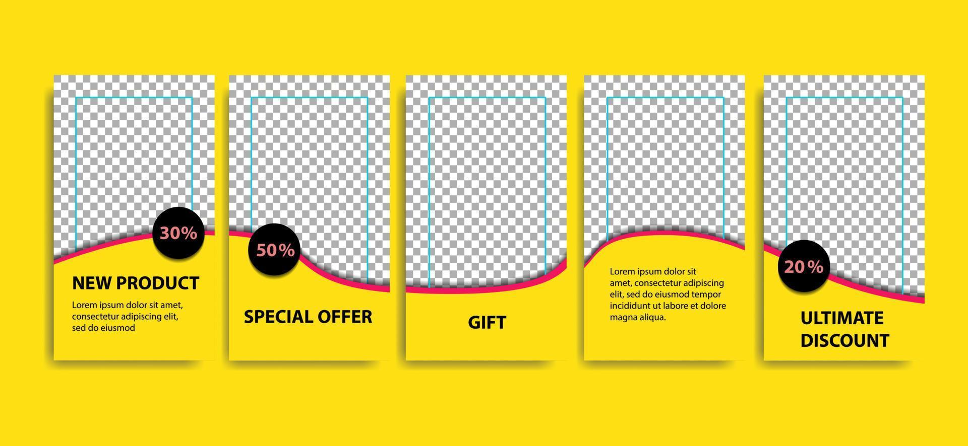 Instagram streak in yellow to promote your product with discounts and a gift. The concept of promotion in the social network instagram. vector