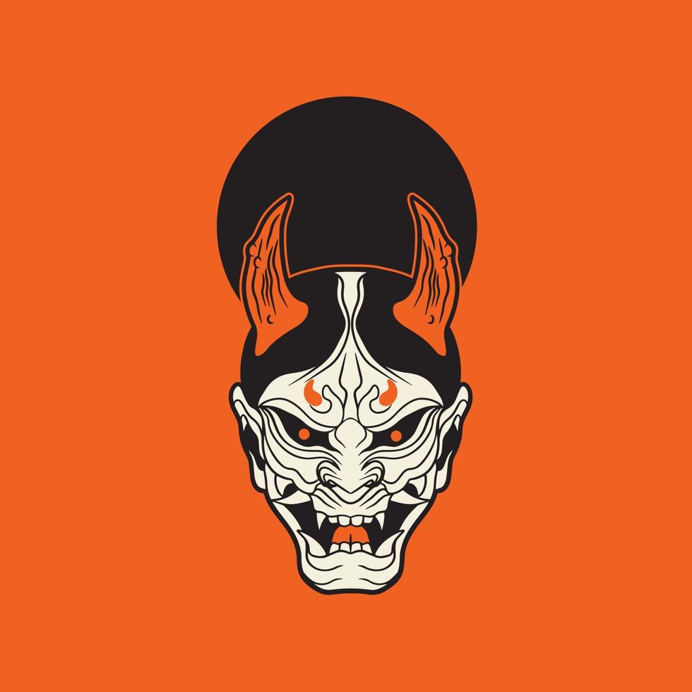 Japanese Demon Oni Mask Logo Design vector illustration ,it can be use for shirt design or poster