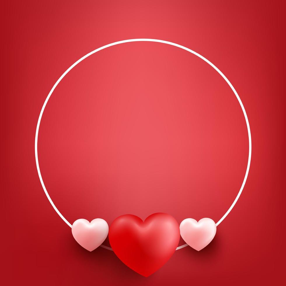 Red valentines day background with radial ornament and realistic hearth vector