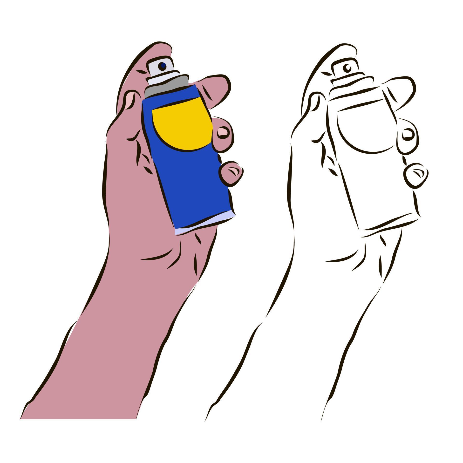 The hand holds a can of paint. The concept of working with paint